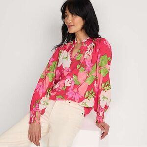 Land’s End Colorful Floral Smocked Cuff Blouse